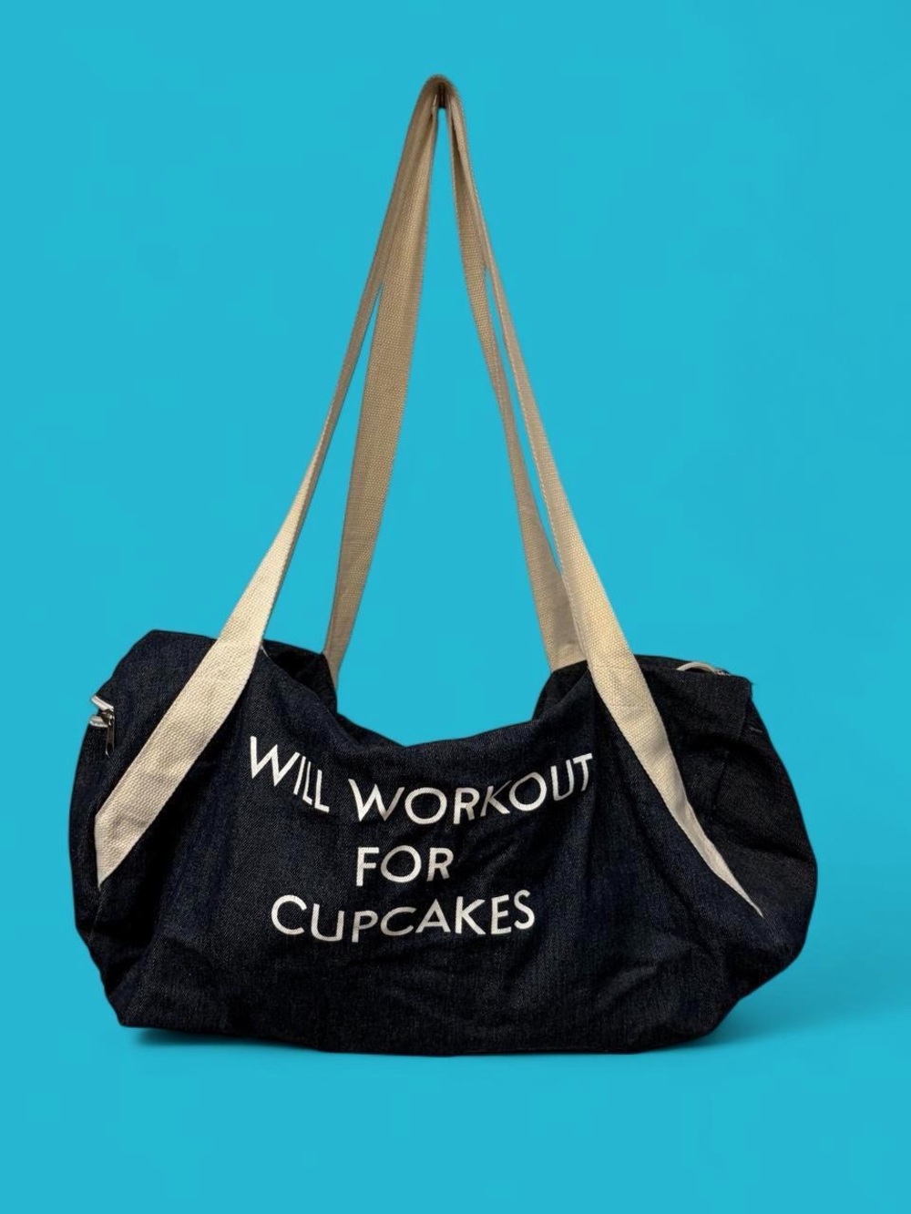 Will Workout For Cupcakes Canvas Tote Bag with Cream Straps